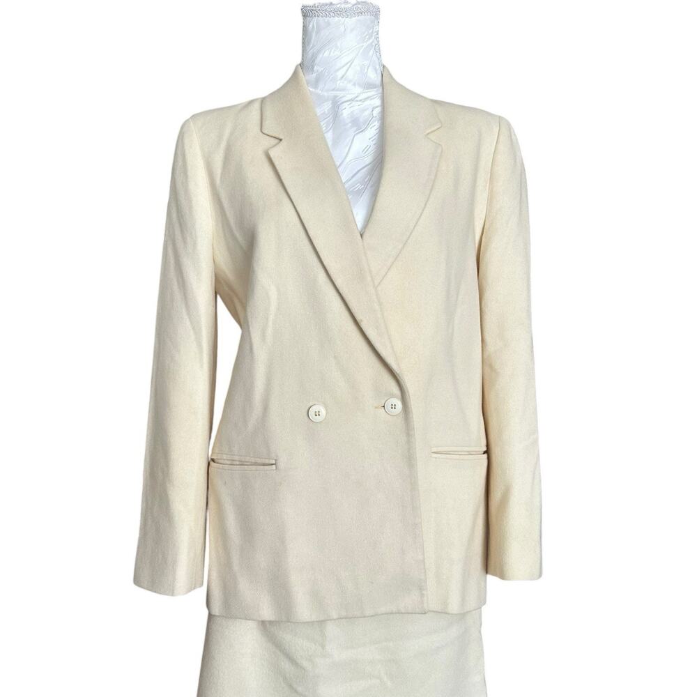 80s Cream Wool Skirt Suit Set Blazer XS Light Academia - Picture 5 of 16